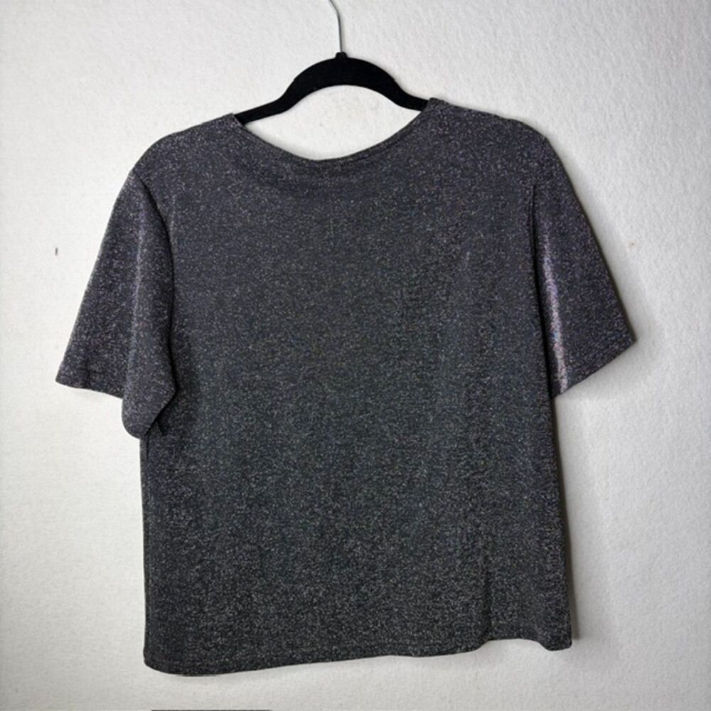 Black Silver shimmer short sleeve top with effortless sparkle Measures Medium